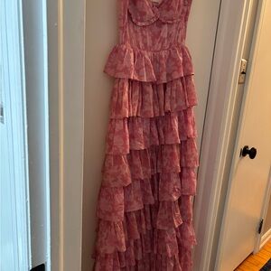 Pink Floral Tiered Maxi Dress